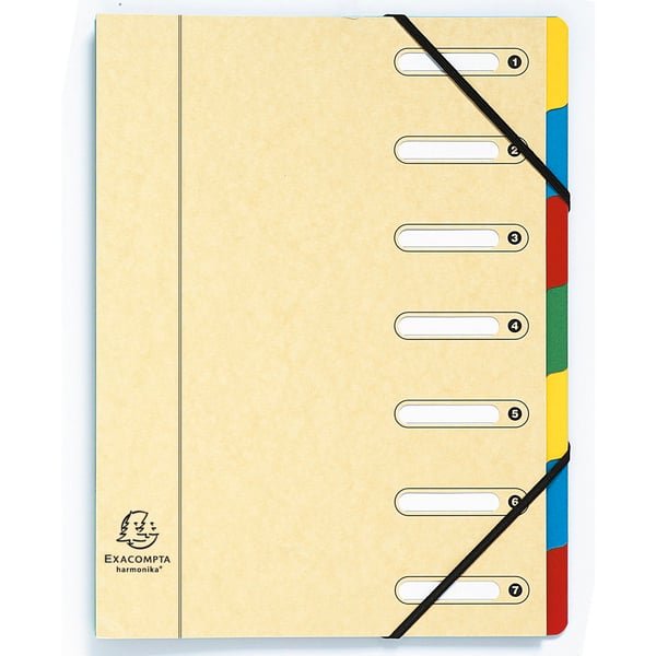 Exacompta 8x Multipart Harmonika-mappe, 7 rum, A4 - assorterede farver 5307E