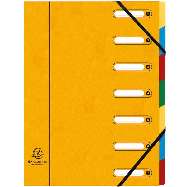 Exacompta 8x Multipart Harmonika-mappe, 7 rum, A4 - assorterede farver 5307E