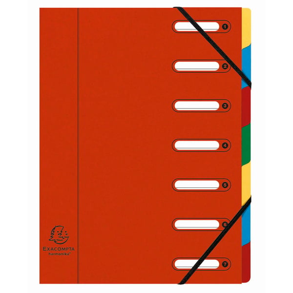 Exacompta 8x Multipart Harmonika-mappe, 7 rum, A4 - assorterede farver 5307E
