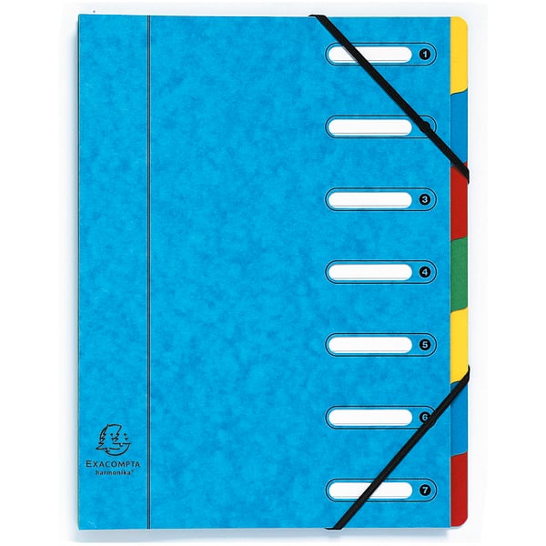 Exacompta 8x Multipart Harmonika-mappe, 7 rum, A4 - assorterede farver 5307E