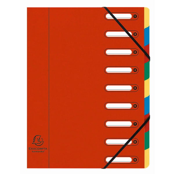 Exacompta 6x Multipart-mappe Harmonika med udskårne vinduer og elastiske stropper, premium kvalitet premium pressboard, 9 sektioner - assorterede farver 5309E