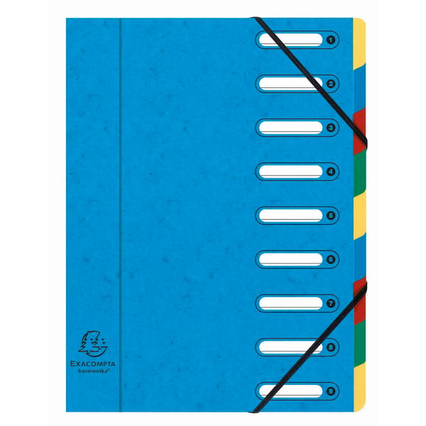 Exacompta 6x Multipart-mappe Harmonika med udskårne vinduer og elastiske stropper, premium kvalitet premium pressboard, 9 sektioner - assorterede farver 5309E