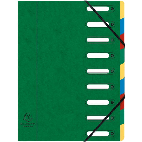 Exacompta 6x Multipart-mappe Harmonika med udskårne vinduer og elastiske stropper, premium kvalitet premium pressboard, 9 sektioner - assorterede farver 5309E