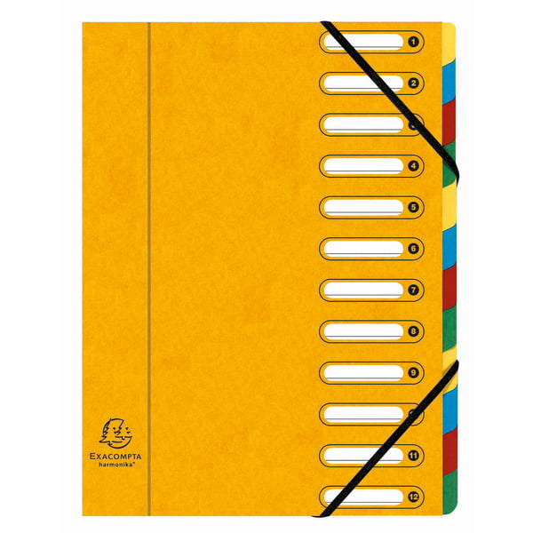 Exacompta 6x Harmonika Multipart File, A4, 12 sektioner, 425gsm - assorterede farver 5312E