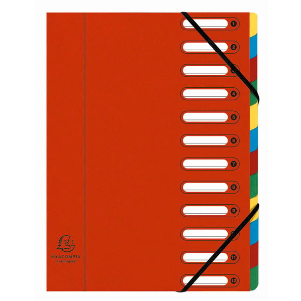 Exacompta 6x Harmonika Multipart File, A4, 12 sektioner, 425gsm - assorterede farver 5312E