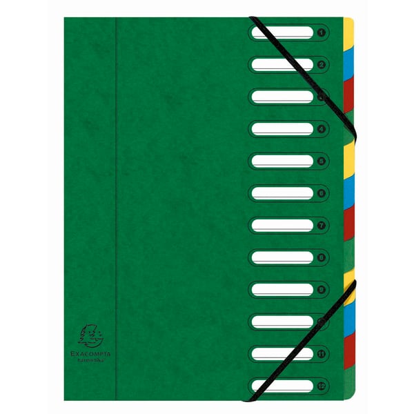 Exacompta 6x Harmonika Multipart File, A4, 12 sektioner, 425gsm - assorterede farver 5312E