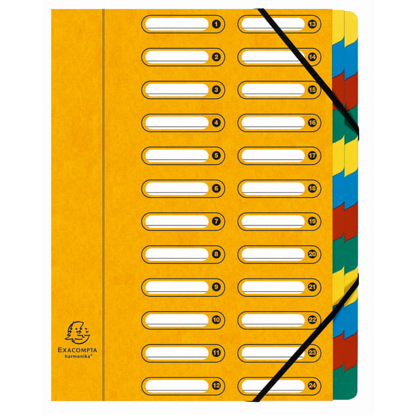 Exacompta 4x Multipart Harmonika File, 24 rum, A4 - assorterede farver 5324E