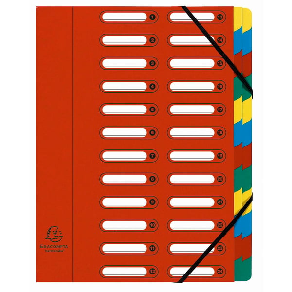 Exacompta 4x Multipart Harmonika File, 24 rum, A4 - assorterede farver 5324E