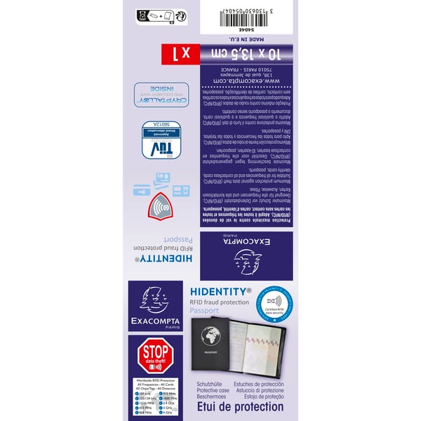 Exacompta 10x Hidentity Hidentity Passport Protective Case - Sort 5404E