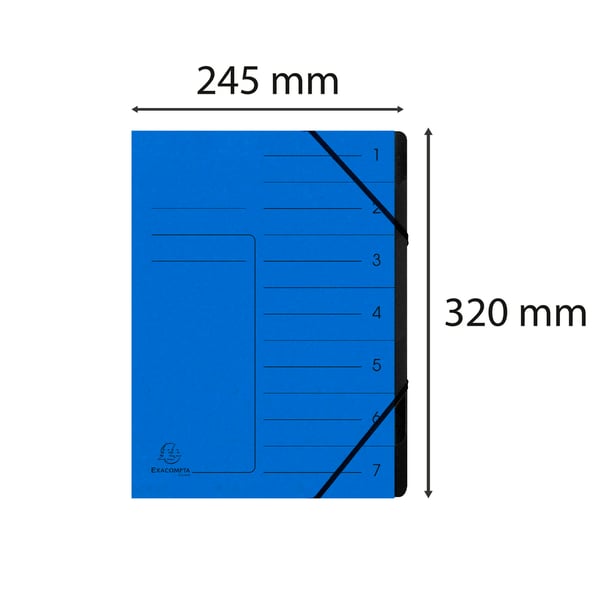 Exacompta 10x Haeftet flerdeltmappe med sort elastik, 7 rum, A4 - Blå 540702E