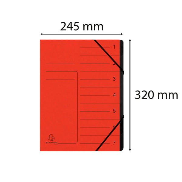 Exacompta 10x Haeftet flerdeltmappe med sort elastik, 7 rum, A4 - Rød 540705E