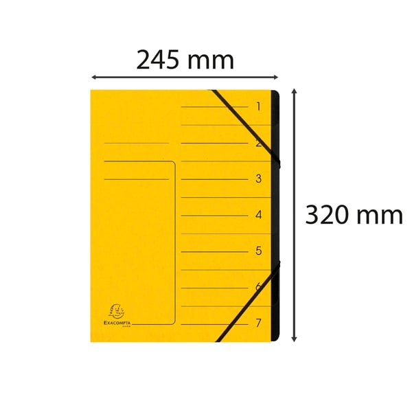 Exacompta 10x Haeftet flerdeltmappe med sort elastik, 7 rum, A4 - Gul 540709E