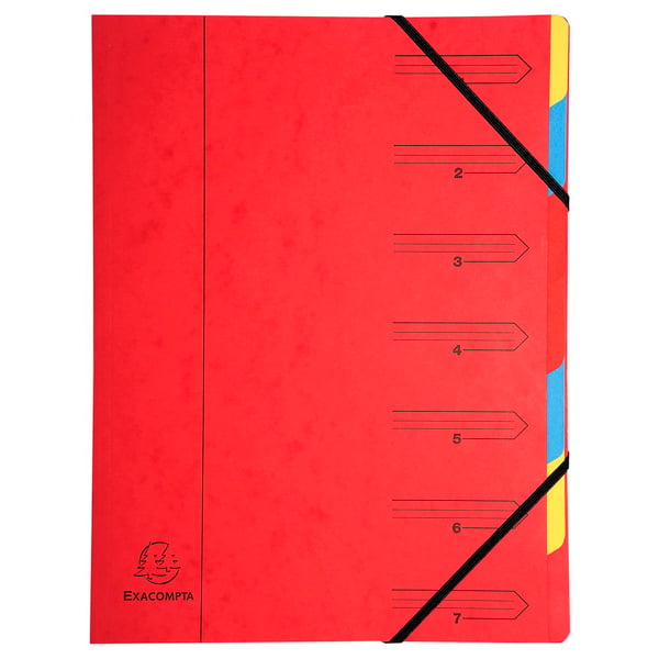 Exacompta 12x Exacompta-mappe til flere dele haeftet, A4, 7 sektioner - assorterede farver 54070E