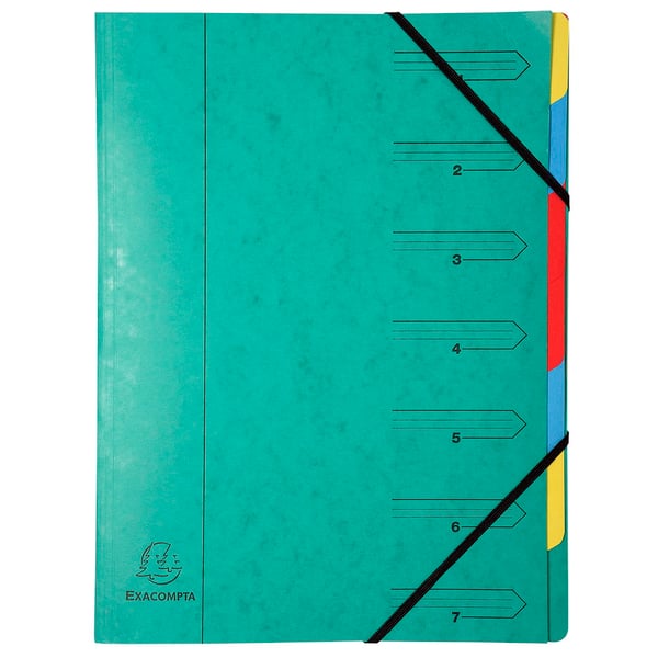 Exacompta 12x Exacompta-mappe til flere dele haeftet, A4, 7 sektioner - assorterede farver 54070E