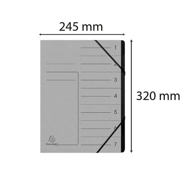 Exacompta 10x Haeftet flerdeltmappe med sort elastik, 7 rum, A4 - Grå 540711E