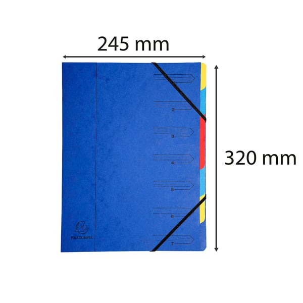Exacompta 12x Exacompta-mappe til flere dele haeftet, A4, 7 sektioner - Blå 54072E