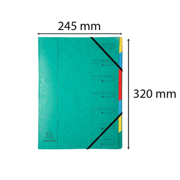 Exacompta 12x Exacompta-mappe til flere dele haeftet, A4, 7 sektioner - Grøn 54073E