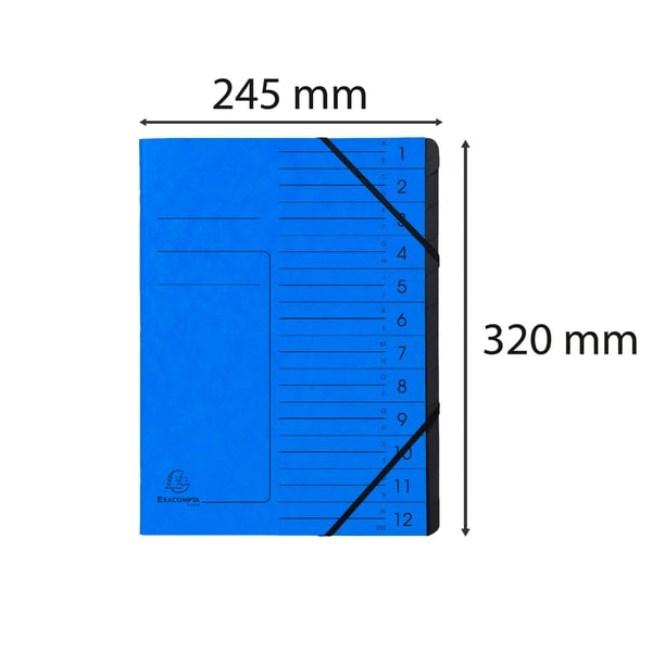 Exacompta 10x Haeftet mappe med flere dele med elastik (12 rum, A4) - Blå 541202E