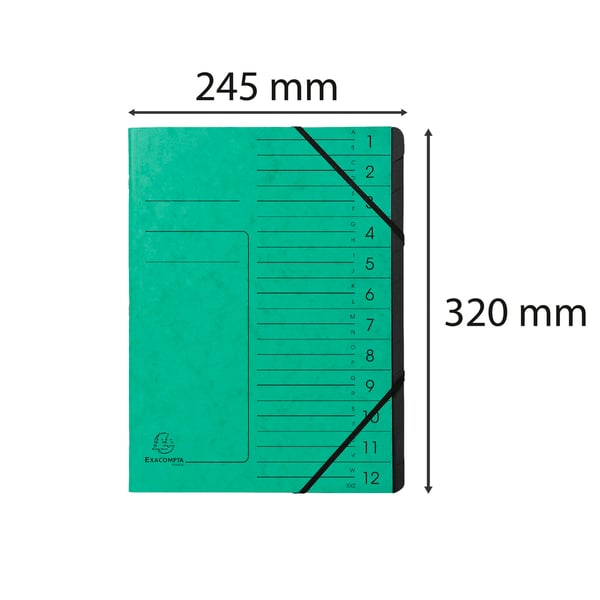 Exacompta 10x Haeftet mappe med flere dele med elastik (12 rum, A4) - Grøn 541203E