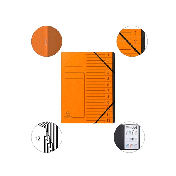 Exacompta 10x Haeftet mappe med flere dele med elastik (12 rum, A4) - orange 541204E