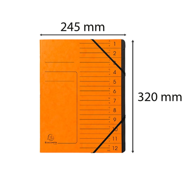 Exacompta 10x Haeftet mappe med flere dele med elastik (12 rum, A4) - orange 541204E