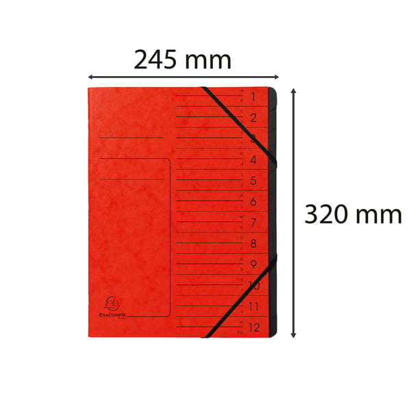 Exacompta 10x Haeftet mappe med flere dele med elastik (12 rum, A4) - Rød 541205E
