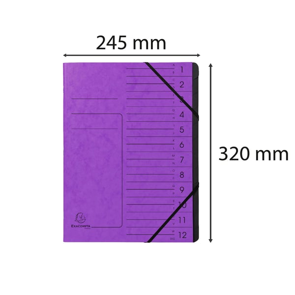 Exacompta 10x Haeftet mappe med flere dele med elastik (12 rum, A4) - Lilla 541208E