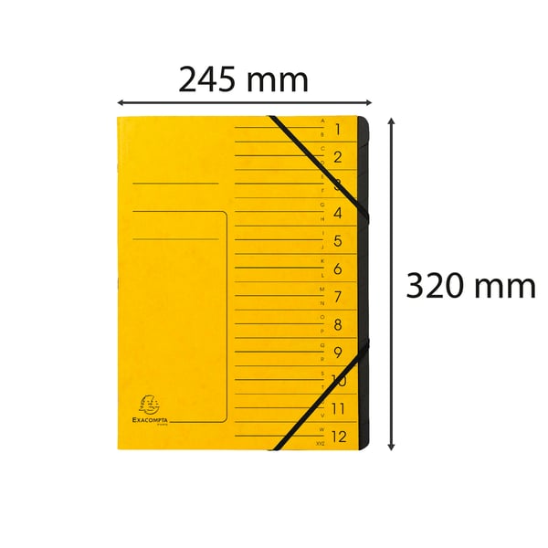 Exacompta 10x Haeftet mappe med flere dele med elastik (12 rum, A4) - Gul 541209E