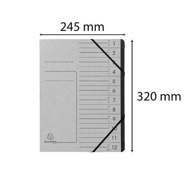 Exacompta 10x Haeftet mappe med flere dele med elastik (12 rum, A4) - Grå 541211E