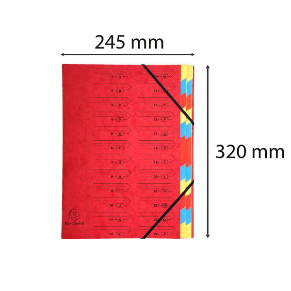 Exacompta 8x Multipart File, A4, 400gsm, 24 sektioner - Rød 54245E