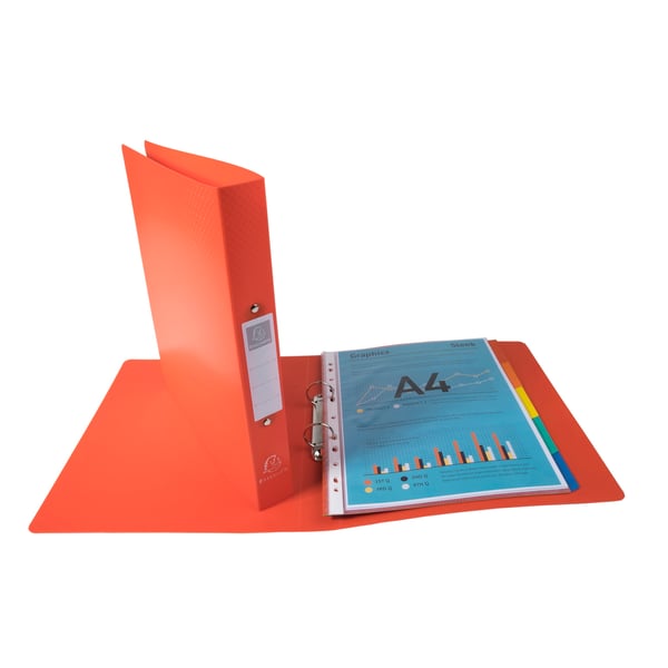 Exacompta 10x PP Opak Ringbind, A4 Maxi, 2 O-ringe, 40mm ryg. - Rød 54395E