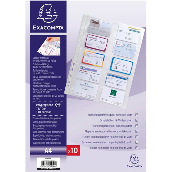 Exacompta 10x Punched Pockets PP, 10 visitkort, Clear, Pk 10 - Krystal 55046E