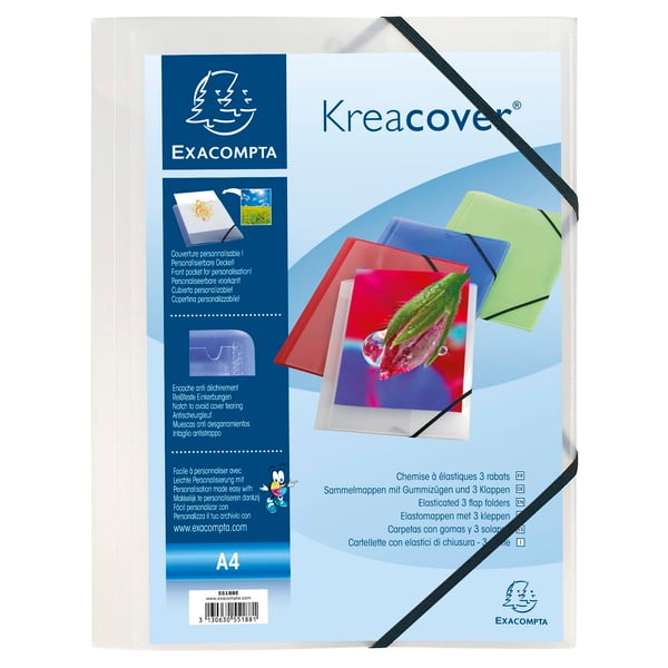 Exacompta 25x Kreacover elastisk mappe med 3 klapper med forlomme - assorterede farver 55189E