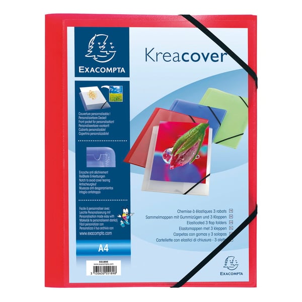 Exacompta 25x Kreacover elastisk mappe med 3 klapper med forlomme - assorterede farver 55189E