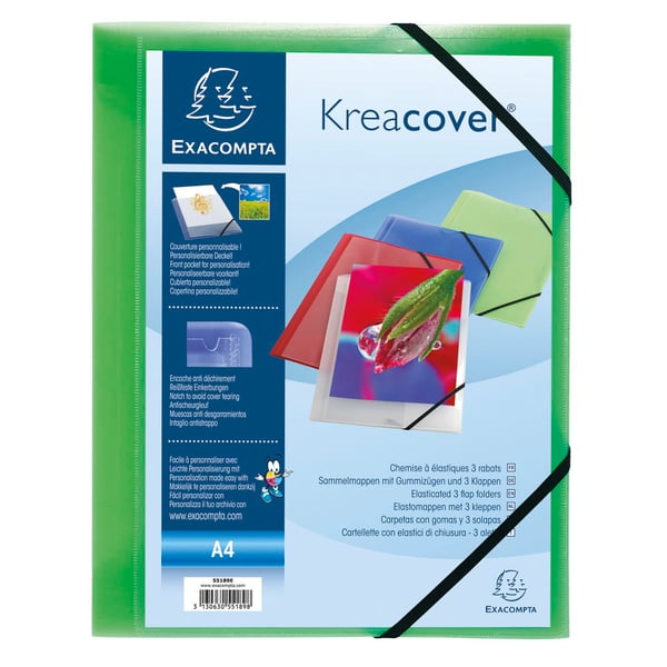 Exacompta 25x Kreacover elastisk mappe med 3 klapper med forlomme - assorterede farver 55189E