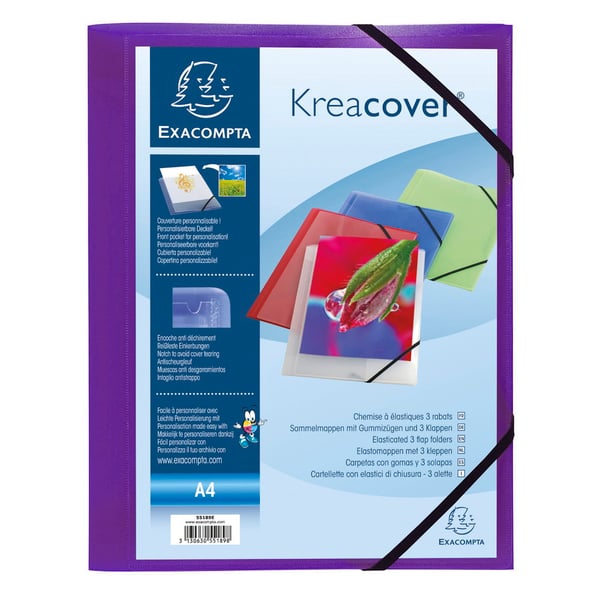 Exacompta 25x Kreacover elastisk mappe med 3 klapper med forlomme - assorterede farver 55189E
