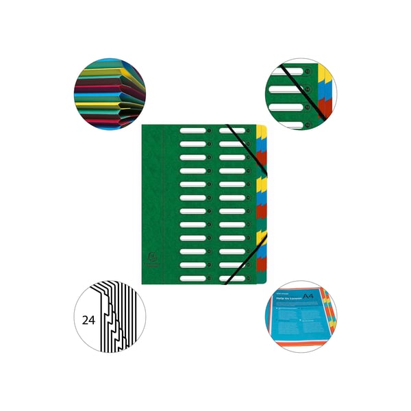 Exacompta 4x Multipart Harmonika File, 24 rum, A4 - Grøn 55243E