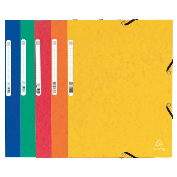 Exacompta 50x Mappe med 3 klapper og elastiske stropper 355 g/m2 hårdglaseret meleret presspap - A4 størrelse - assorterede farver 55300E