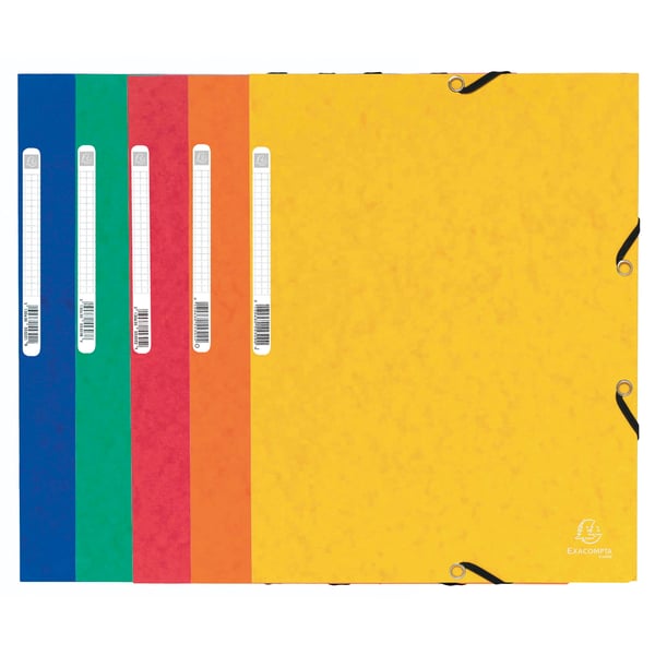 Exacompta 50x Mappe med 3 klapper og elastiske stropper 355 g/m2 hårdglaseret meleret presspap - A4 størrelse - assorterede farver 55300E
