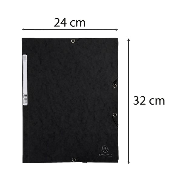 Exacompta 50x Mappe med 3 klapper og elastiske stropper 355 g/m2 hårdglaseret meleret presspap - A4 størrelse - Sort 55301E