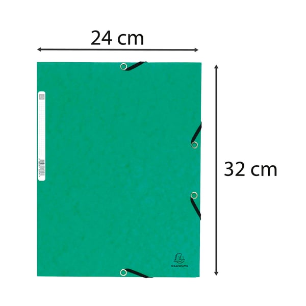 Exacompta 50x Mappe med 3 klapper og elastiske stropper 355 g/m2 hårdglaseret meleret presspap - A4 størrelse - Grøn 55303E