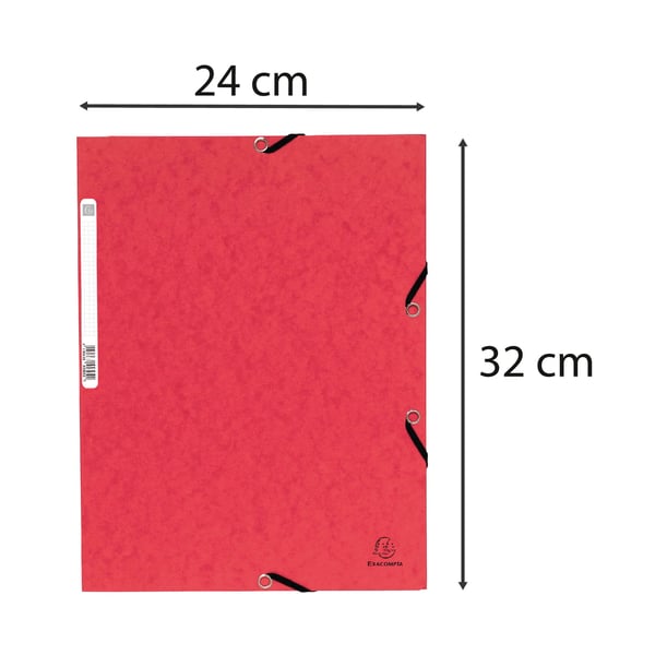 Exacompta 50x Mappe med 3 klapper og elastiske stropper 355 g/m2 hårdglaseret meleret presspap - A4 størrelse - Rød 55305E