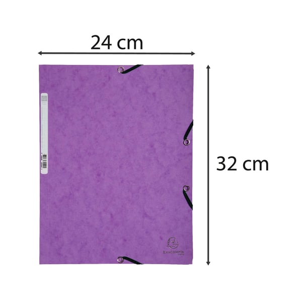 Exacompta 50x Mappe med 3 klapper og elastiske stropper 355 g/m2 hårdglaseret meleret presspap - A4 størrelse - Lilla 55308E