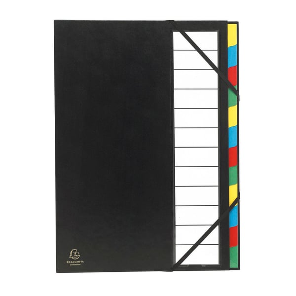 Exacompta 6x Ordonator-mappe med udvidelig ryg og stift omslag, 12 rum - assorterede farver 55340E