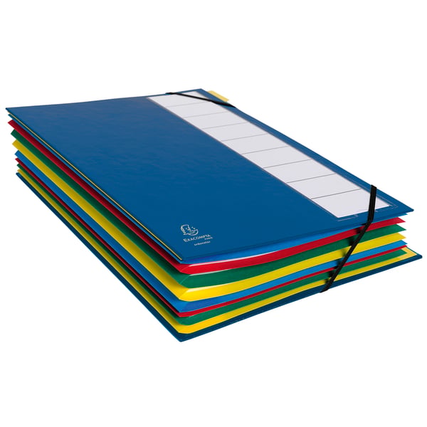 Exacompta 6x Ordonator-mappe med udvidelig ryg og stift omslag, 12 rum - assorterede farver 55340E