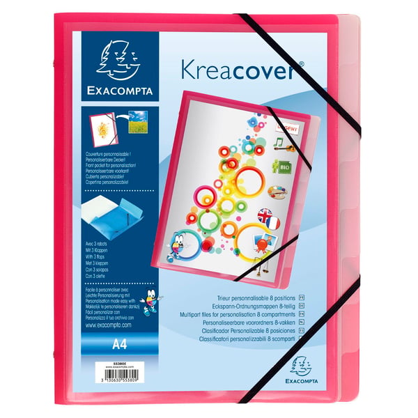 Exacompta 10x Krea Cover Multipart File med 3 klapper og elastisk rem, PP, A4 - assorterede farver 55380E