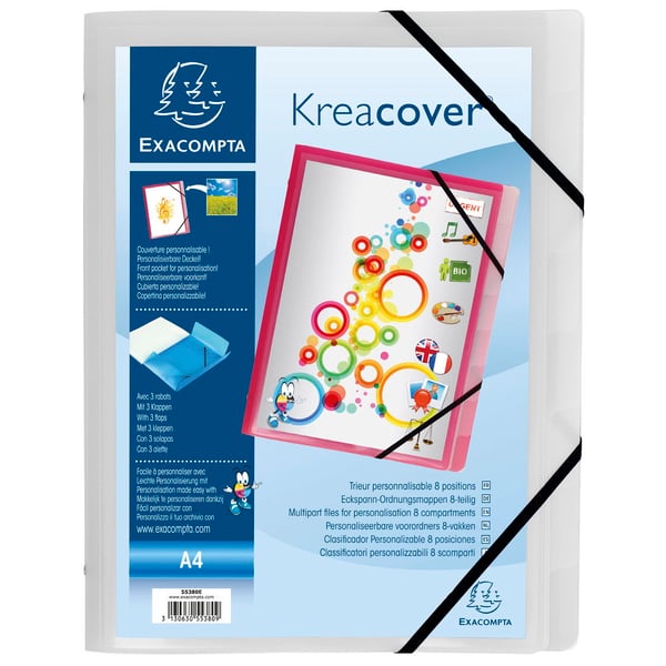 Exacompta 10x Krea Cover Multipart File med 3 klapper og elastisk rem, PP, A4 - assorterede farver 55380E