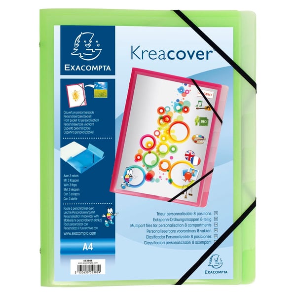 Exacompta 10x Krea Cover Multipart File med 3 klapper og elastisk rem, PP, A4 - assorterede farver 55380E
