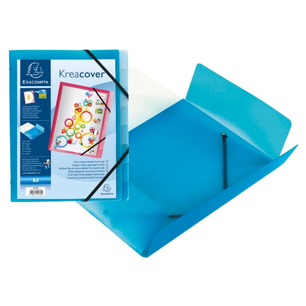 Exacompta 10x Krea Cover Multipart File med 3 klapper og elastisk rem, PP, A4 - assorterede farver 55380E