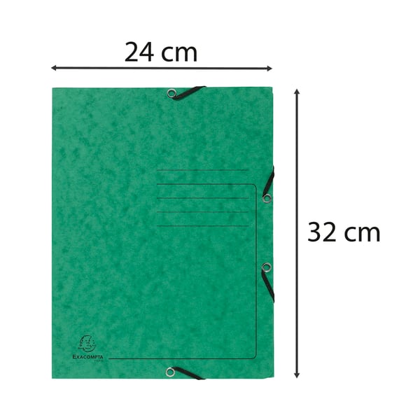 Exacompta 25x Elastisk mappe med 3 flapper 355gsm, A4 - Grøn 55403E